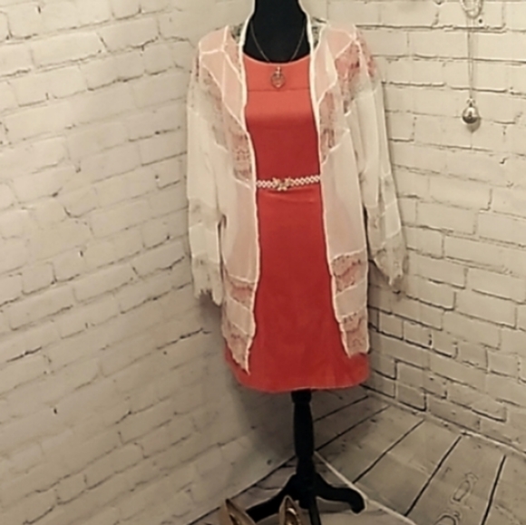 LS Woven Chiffon Floral Lace Open Front Sheer Kimono Duster Ivory - Picture 8 of 8